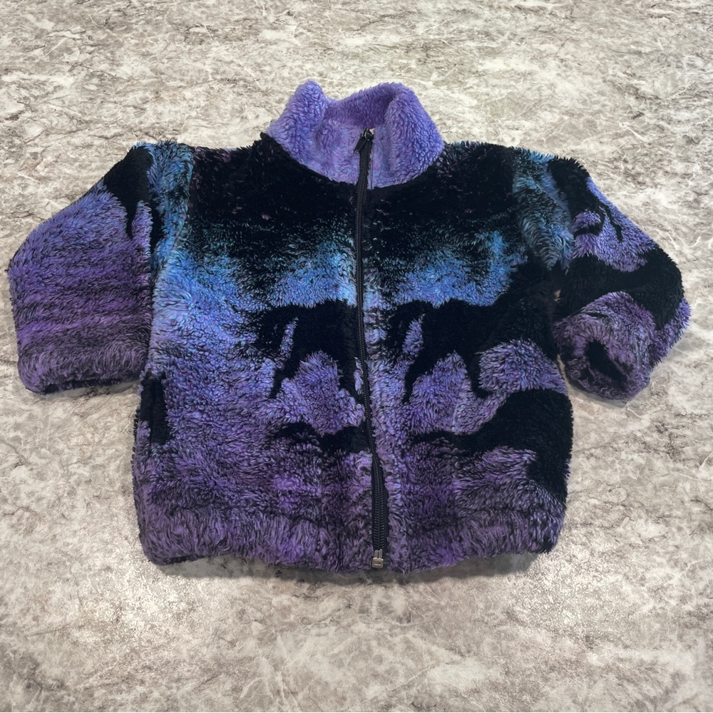 Black Mountain Full Zip Fleece Horses Size XS Purple & Blue